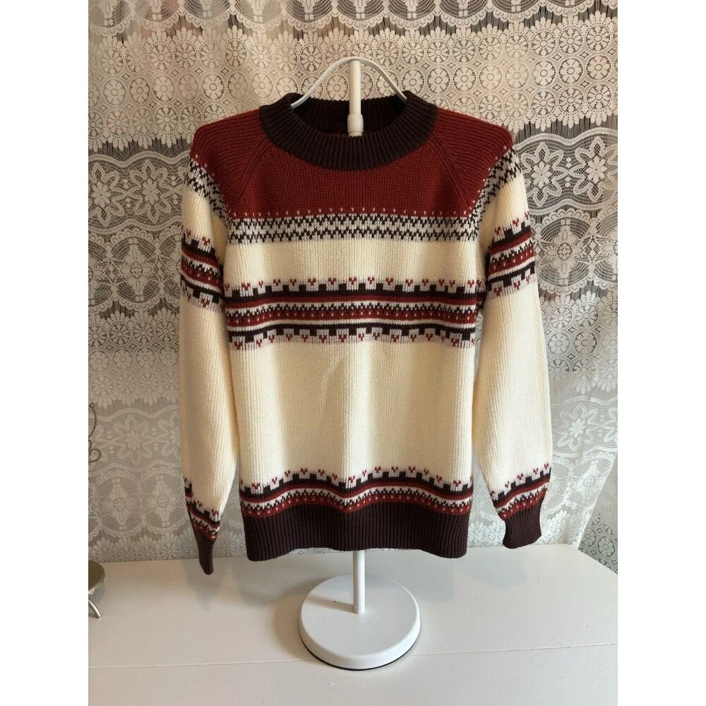 Vintage Kingsport Sweater XL 46 Men Fair Isle Nordic Knit Rust Skiwear 80s 90s